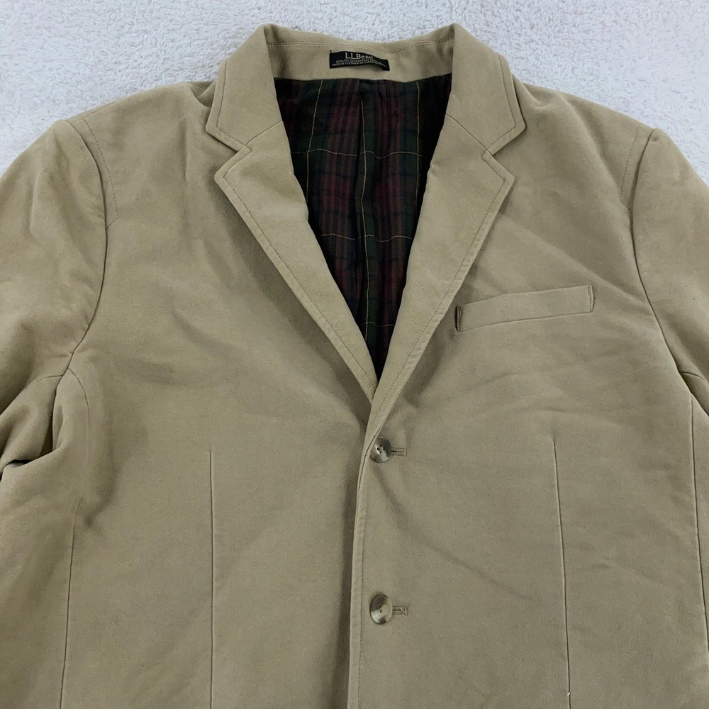 LL Bean Blazer Jacket Mens L/XL Flannel Lined Tan‎ Coat Pockets Casual Outdoor